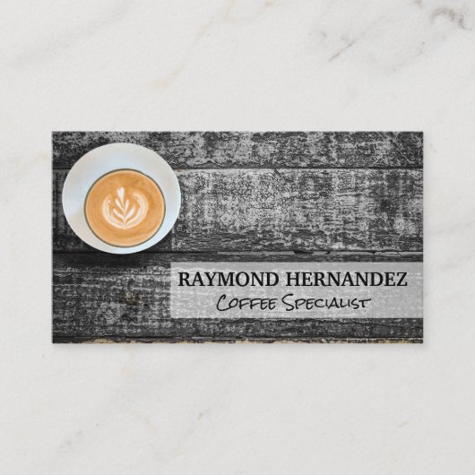 Carte De Visite Coupe de café sur table en bois (Devant)