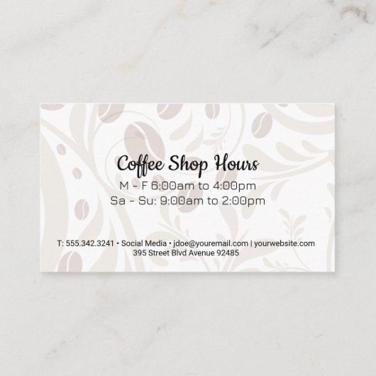 Carte De Visite Coupe Stylisée de Java | Haricots à café (Dos)