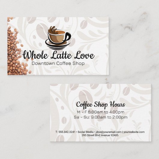 Carte De Visite Coupe Stylisée de Java | Haricots à café (Devant / Derrière)