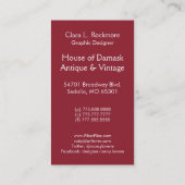 Carte De Visite Coupez le velours, l'ABRÉGÉ SUR SATIN dans TEAL, (Dos)