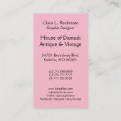 Carte De Visite Coupez le velours, SATIN DE RELIEF dans le ROSE (Dos)