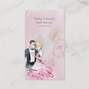 Carte De Visite Couple de mariage vintage avec des roses roses