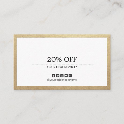 Carte De Visite Coupon de médias sociaux polyvalent Gold Border (Devant)