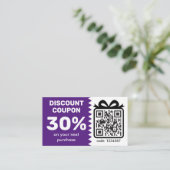 Carte De Visite Coupon de réduction numérique avec logo de code QR (Debout devant)