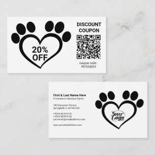 Carte De Visite Coupon de réduction QR Code Pet pour animaux