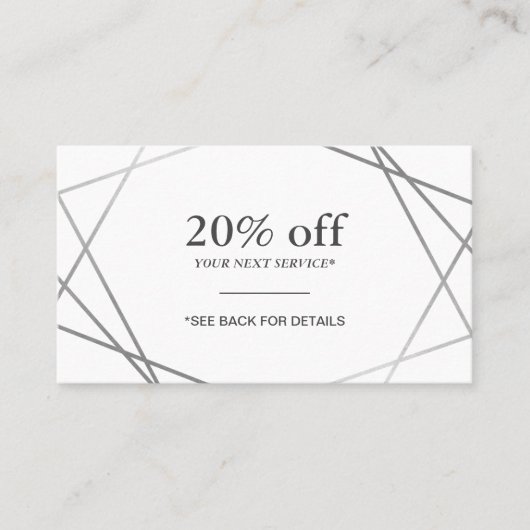 Carte De Visite Coupon d'escompte géométrique Motif d'argent moder (Devant)