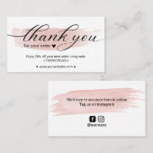 Carte De Visite Coupon d'Merci d'ordre de brosse rose aquarelle (Devant / Derrière)