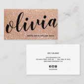 Carte De Visite Courant Bold Rose Gold Parties scintillant Script (Devant / Derrière)