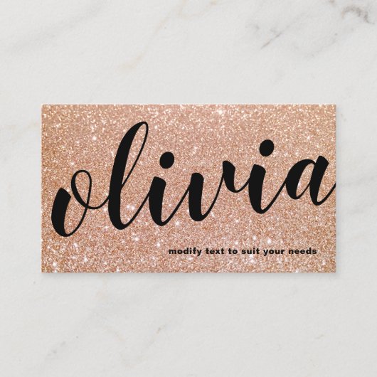 Carte De Visite Courant Bold Rose Gold Parties scintillant Script (Devant)