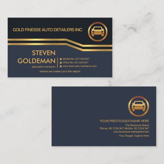 Carte De Visite Courbe Gold Lines Black Blue Layers Automobile (Devant / Derrière)