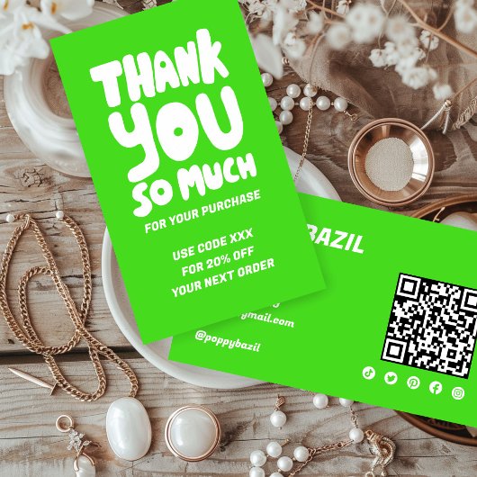 Carte De Visite Courbes simples Commande Merci Lime Code QR social