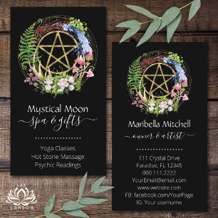 Carte De Visite Couronne de fleurs de la nature pentacle Boho noir