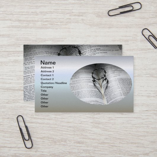 Carte De Visite Couronne d'épines Coeur et Bible (Devant/Arrière en situation)