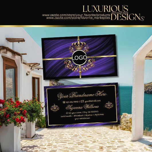 Carte De Visite Couronne d'or bleu royal opulente avec logo somptu