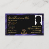Carte De Visite Couronne d'or bleu royal opulente avec Monogramme  (Dos)