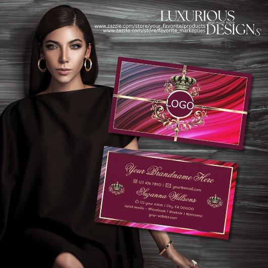 Carte De Visite Couronne d'or rose bordeaux avec logo Noble