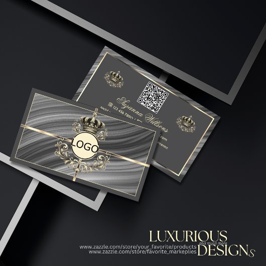 Carte De Visite Couronne d'or Smart Royal Grey avec logo et code Q