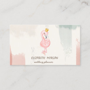 Carte De Visite Couronne Flamant Rose, Coup de Pinceau Aquarelle