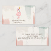 Carte De Visite Couronne Flamant rose rose, Aquarelle Brush Strot (Devant / Derrière)
