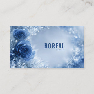 Carte De Visite Couronne Florale de l'Hiver au Bleu Éthéré de la R