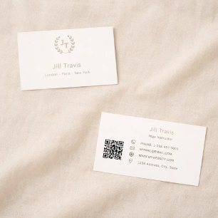 Carte De Visite Couronne monogramme taupe ivoire minimaliste moder
