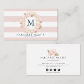 Carte De Visite Couronne rose de fleurs de cerisier monogramme (Devant / Derrière)