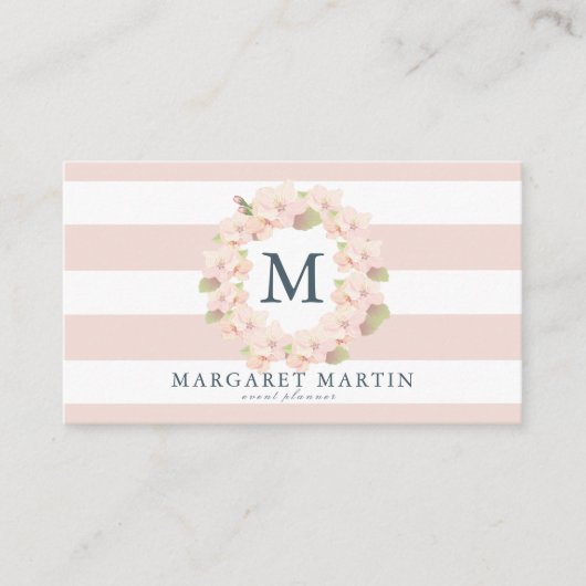 Carte De Visite Couronne rose de fleurs de cerisier monogramme (Devant)