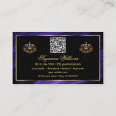 Carte De Visite Couronne royale opulente bleue et or avec QR Code (Dos)