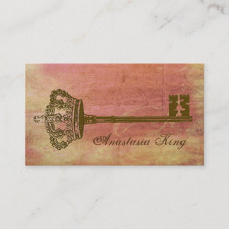 Carte De Visite Couronne vintage et rose élégant principal de