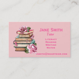 Carte De Visite Cours d'alphabétisation freelance ou livres rose 