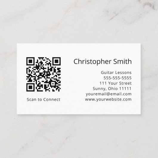 Carte De Visite Cours de guitare simple code QR Musique Enseignant (Dos)