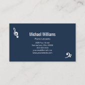 Carte De Visite Cours de piano musique QR code Marine Bleu (Devant)