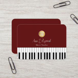 Carte De Visite Cours de piano Prof de musique élégant rouge