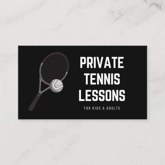 Carte De Visite Cours de tennis privé Cool Black & White Coach (Devant)