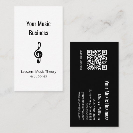 Carte De Visite Cours d'éducation musicale QR code Treble Clef (Devant / Derrière)