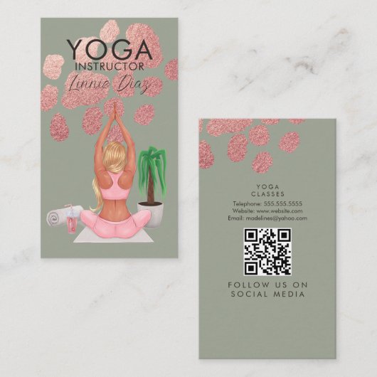 Carte De Visite Cours d'instructeur de yoga Rose rose Faux Foil C (Devant / Derrière)