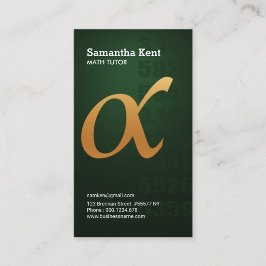 Carte De Visite Cours particuliers verts de vert d'Alpha-Symbole (Devant)