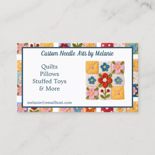Carte De Visite Courtepoint Patchwork de Fleurs Brodees (Devant)