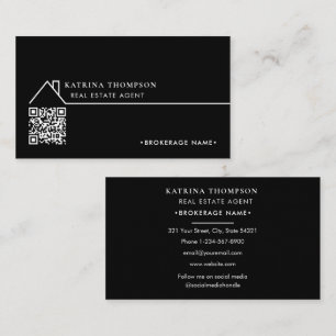 Carte De Visite Courtier agent immobilier moderne QR Code noir