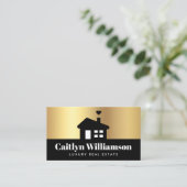Carte De Visite Courtier immobilier Agent Modern Black Gold House (Debout devant)