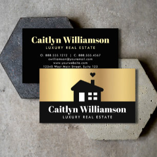 Carte De Visite Courtier immobilier Agent Modern Black Gold House