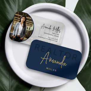 Carte De Visite Courtier immobilier Blue and Gold Realtor