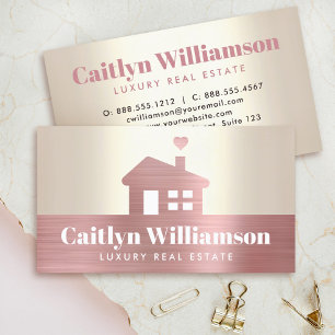 Carte De Visite Courtier immobilier Pink Foil House Gold Moderne