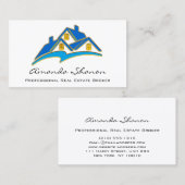 Carte De Visite Courtier immobilier professionnel Agent Blue Gold (Devant / Derrière)