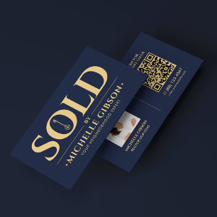 Carte De Visite Courtier immobilier Realtor Photo QR Bleu marine f