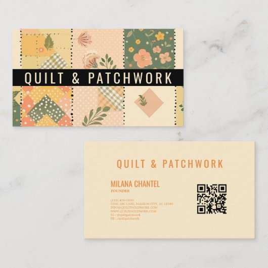 Carte De Visite Coussin de couture de patchwork de pêche jaune (Devant / Derrière)