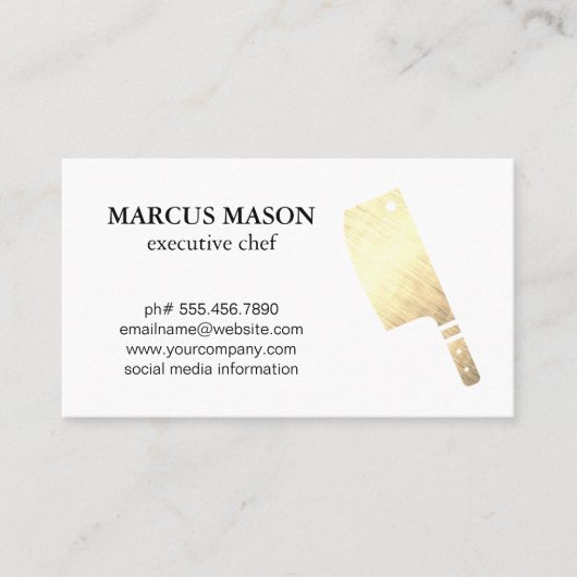 Carte De Visite Couteau Boucher Métallique Or (Devant)