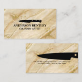 Carte De Visite Couteau de cuisine | Arrière - plan en marbre doré (Devant / Derrière)