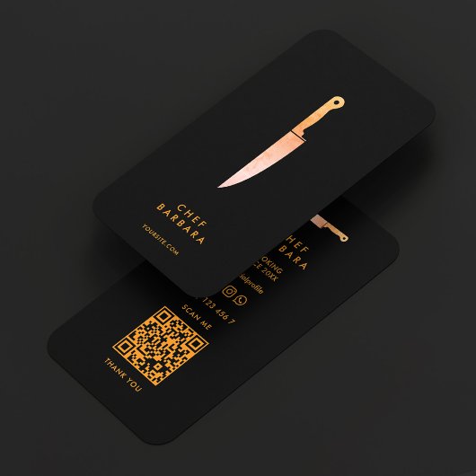Carte De Visite Couteau Orange Noir Chef Minimal Restaurant