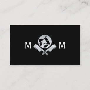 Carte De Visite Couteaux de boucher métallique   Logo Animaux